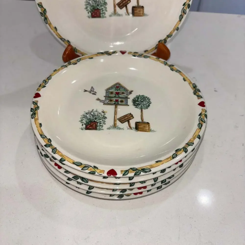Set of 6 Thomson Pottery Birdhouse Pattern Salad Plates